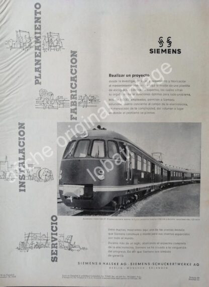 CARTEL ANTIGUO ORIGINAL DE LOCOMOTORAS SIEMENS 1957 / RARO