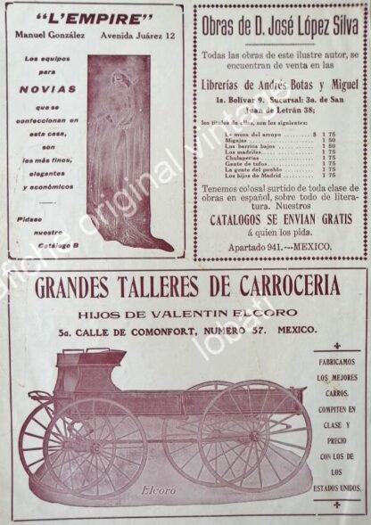 CARTEL ANTIGUO ORIGINAL DE CARRETA DE TIRO ELCORO 1912 Y OTROS