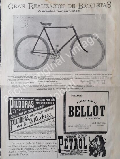 CARTEL ANTIGUO ORIGINAL DE BICICLETAS VICTOR MODEL 33 Y OTRAS PUBLICIDADES 1898