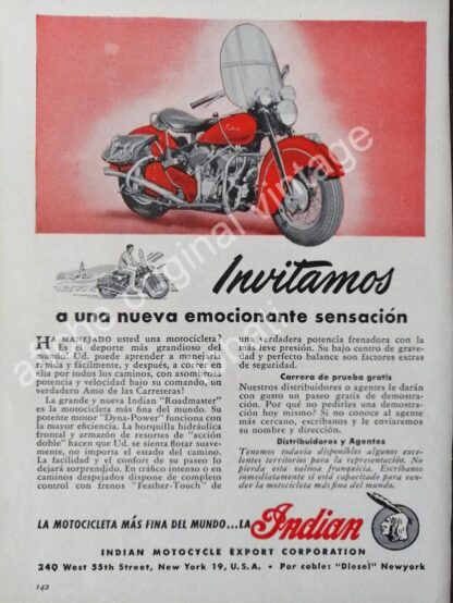 CARTEL ANTIGUO ORIGINAL DE 2 AFICHES DE MOTOCICLETAS INDIAN 1940s - Imagen 2