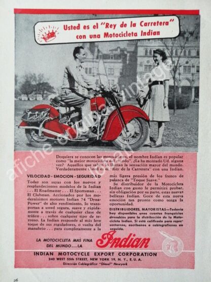 CARTEL ANTIGUO ORIGINAL DE 2 AFICHES DE MOTOCICLETAS INDIAN 1940s - Imagen 3