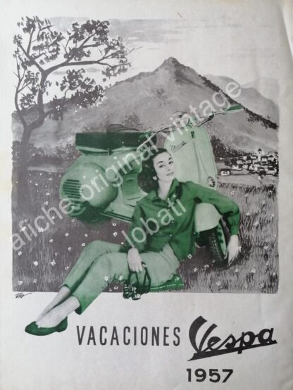 CARTEL ANTIGUO ORIGINAL DE MOTOCICLETAS VESPA 1957