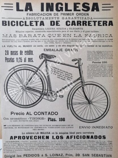 CARTEL ANTIGUO ORIGINAL DE BICICLETAS LA INGLESA 1913 / RARO