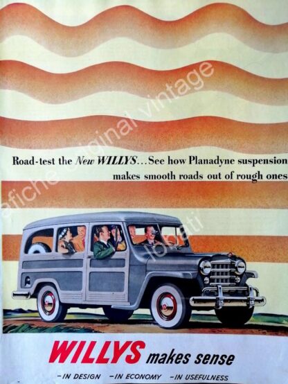 CARTEL ANTIGUO ORIGINAL DE AUTOS, CAMIONETA WILLYS 1950