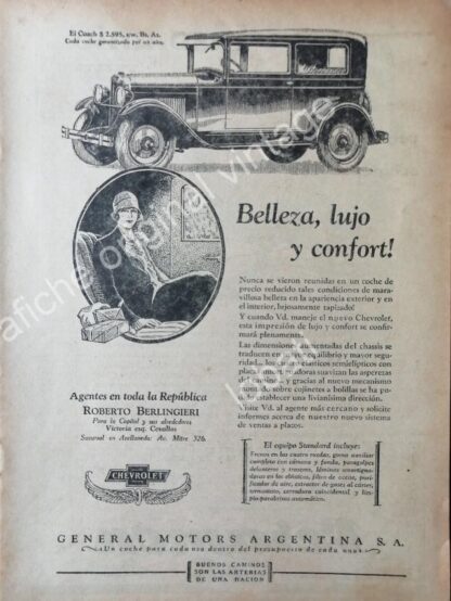 CARTEL ANTIGUO ORIGINAL DE AUTOS CHEVROLET COACH 1930