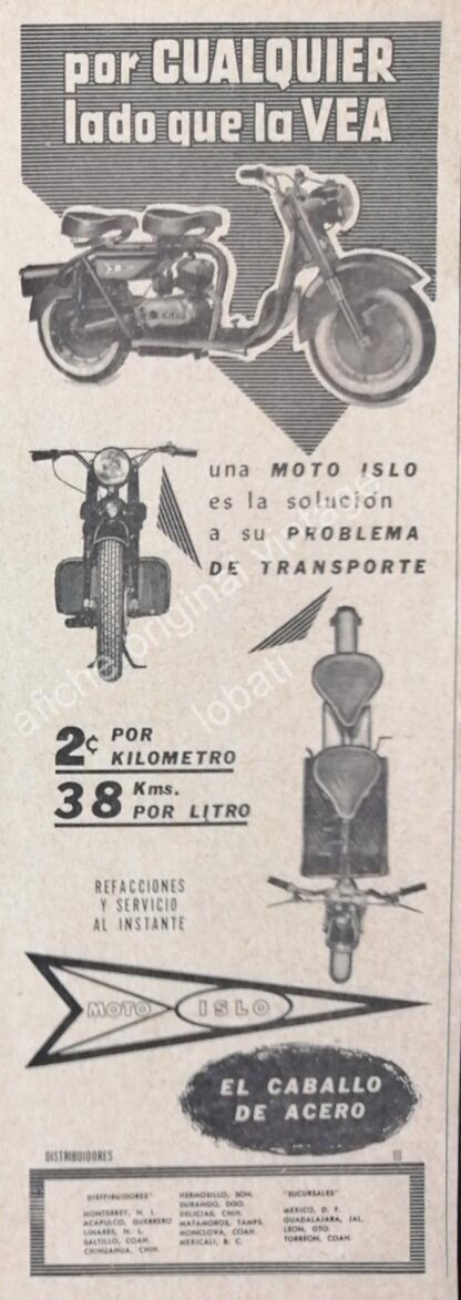 CARTEL ANTIGUO ORIGINAL DE SET DE 2 AFICHES MOTOCICLETAS ISLO 1960s - Imagen 3