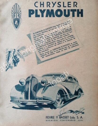 CARTEL ANTIGUO ORIGINAL DE DE AUTOS CHRYSLER PLYMOUTH 1937