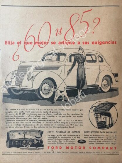 CARTEL ANTIGUO ORIGINAL DE PUBLICIDAD DE AUTOS FORD V8 1937