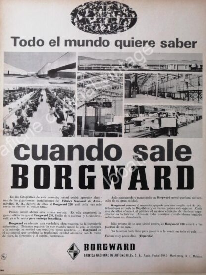 CARTEL ANTIGUO ORIGINAL DE AUTOS BORGWARD 1967 PLANTA MONTERREY, RARO