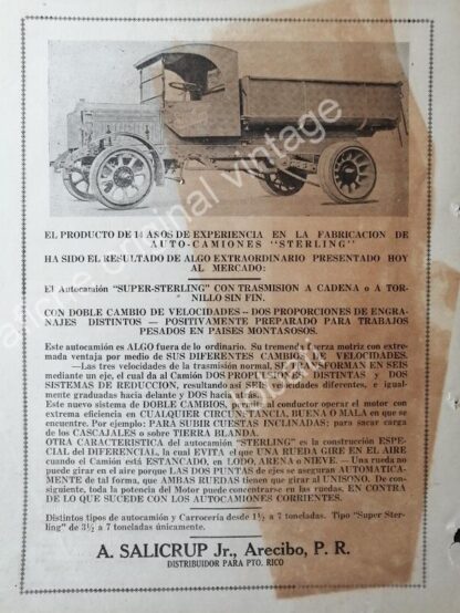 CARTEL ANTIGUO ORIGINAL DE CAMION STERLING 1920 MUY RARO