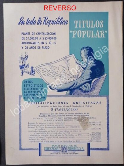 CARTEL ANTIGUO ORIGINAL DE 2 AFICHES, BANCO POLULAR MONTERREY 1950s AMBOS LADOS - Imagen 4