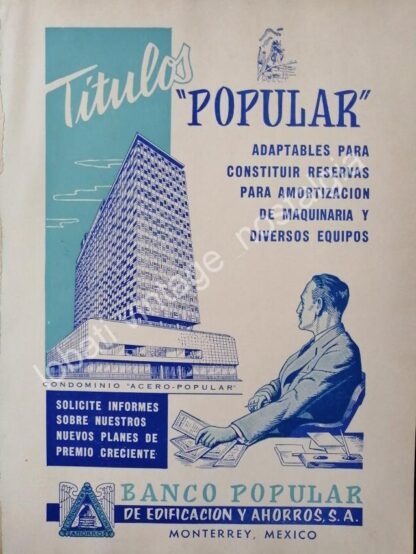 CARTEL ANTIGUO ORIGINAL DE 2 AFICHES, BANCO POLULAR MONTERREY 1950s AMBOS LADOS - Imagen 2