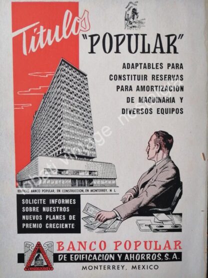 CARTEL ANTIGUO ORIGINAL DE 3 AFICHES, BANCO POPULAR DE MONTERREY EDIFICIO NUEVO - Imagen 2