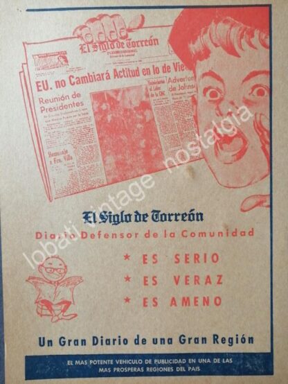 CARTEL ANTIGUO ORIGINAL DE SET DE 3 AFICHES PERIODICO EL SIGLO DE TORREON 1960s - Imagen 2