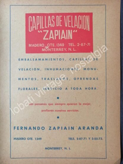 CARTEL ANTIGUO ORIGINAL DE SET DE 3 AFICHES FUNERALES ZAPIAIN MONTERREY AÑOS 50s 60s - Imagen 4