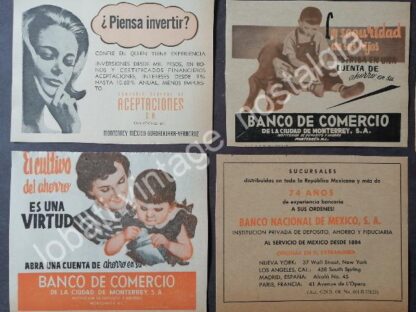 CARTEL ANTIGUO ORIGINAL DE SET DE 12 AFICHES, BANCOS DE MONTERREY AÑOS 40s-60s - Imagen 5