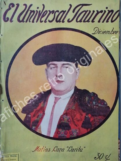 PORTADA ANTIGUA ORIGINAL  1922. TORERO. MATIAS LARA " LARITA "