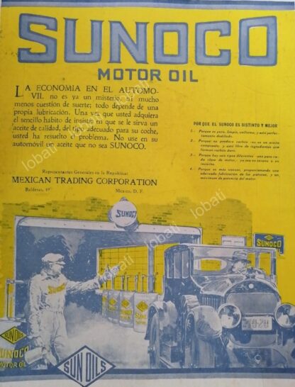 CARTEL ANTIGUO ORIGINAL DE ACEITE DE MOTOR SUNOCO 1922 / 2