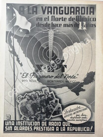 CARTEL ANTIGUO ORIGINAL DE ESTACION DE RADIO XET Y ARTISTAS DE 1943 MONTERREY / MUY RARO