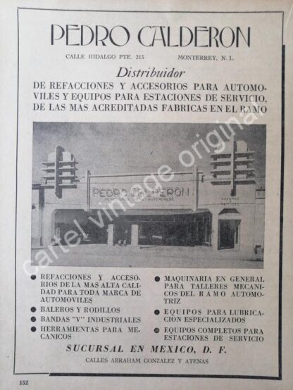 CARTEL ANTIGUO ORIGINAL DE CASA PEDRO CALDERON 1941 MONTERREY