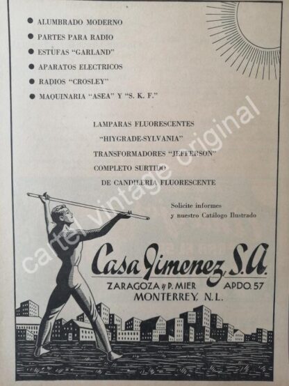 CARTEL ANTIGUO ORIGINAL DE CASA JIMENEZ S.A 1941 MONTERREY