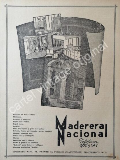 CARTEL ANTIGUO ORIGINAL DE MADERERA NACIONAL 1941 MONTERREY