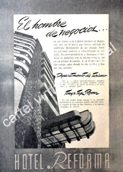 CARTEL ANTIGUO ORIGINAL DE HOTEL REFORMA D.F 1942