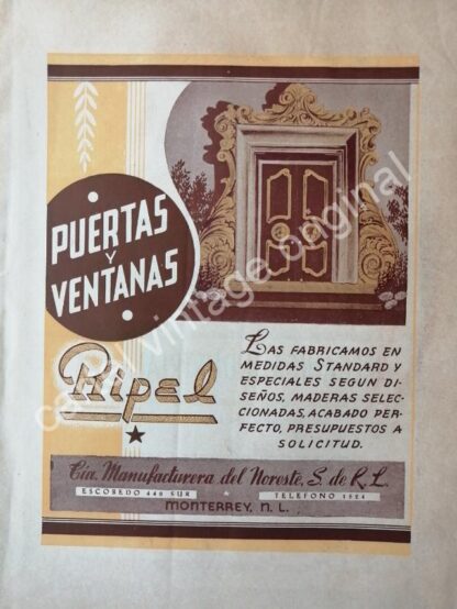 CARTEL ANTIGUO ORIGINAL DE MANUFACTURERA DEL NORTE 1942 MONTERREY. RIPEL