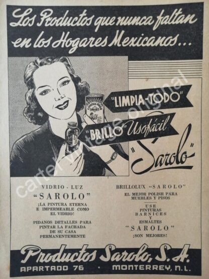 CARTEL ANTIGUO ORIGINAL DE PRODUCTOS SAROLO S.A. MONTERREY / RARO