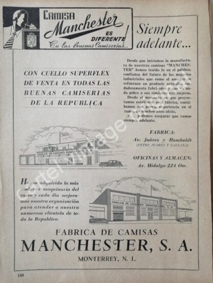 CARTEL ANTIGUO ORIGINAL DE FABRICA DE CAMISAS MANCHESTER 1942 MONTERRERY