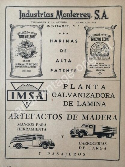 CARTEL ANTIGUO ORIGINAL DE IMSA. INDUSTRIAS MONTERREY 1941