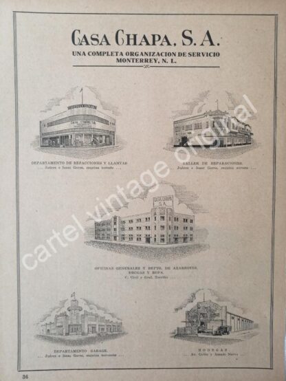 CARTEL ANTIGUO ORIGINAL DE CASA CHAPA S.A 1941 MONTERREY