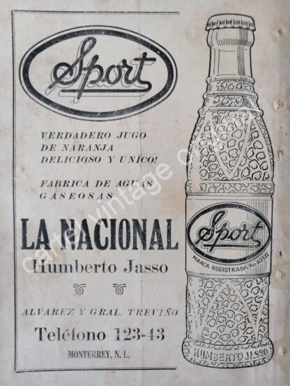 CARTEL ANTIGUO ORIGINAL DE REFRESCO SPORT, MONTERREY 1943 MUY RARO - Imagen 3