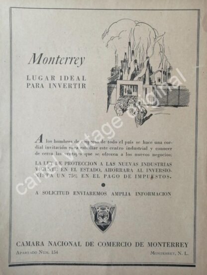 CARTEL ANTIGUO ORIGINAL DE CAMARA NACIONAL DEL COMERCIO DE MONTERREY 1942