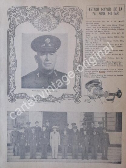 CARTEL ANTIGUO ORIGINAL DE GENERAL. EULOGIO ORTIZ Y LA SEPTIMA ZONA MILITAR 1945