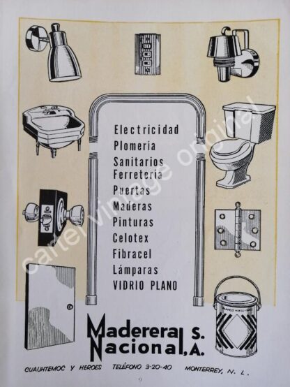 CARTEL ANTIGUO ORIGINAL DE MADERERA NACIONAL 1950s. MONTERREY