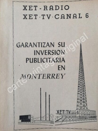 CARTEL ANTIGUO ORIGINAL DE ESTACION DE RADIO XET Y XET-TV MONTERREY 1959