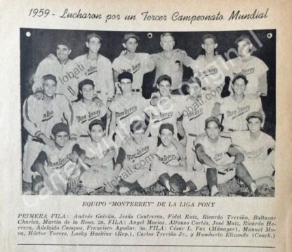 CARTEL ANTIGUO ORIGINAL DE LIGA INFANTIL DE BEISBOL DE MONTERREY 1959 BEISBOL