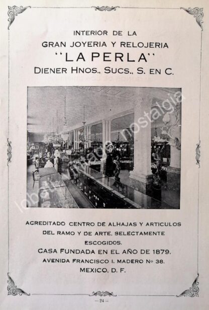 CARTEL ANTIGUO ORIGINAL DE JOYERIA Y RELOJERIA LA PERLA 1924 / SUPER RARO