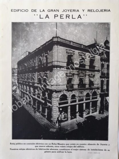 GRABADO ANTIGUO JOYERIA LA PERLA Y CATEDRAL 1924