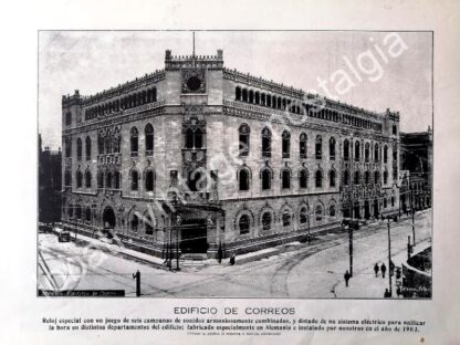 GRABADO ANTIGUO EDIFICIO DE CORREOS Y EL PALAVICINI 1924