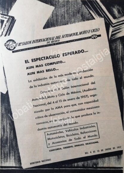 CARTEL ANTIGUO ORIGINAL DE 2DO SALON INTERNACIONAL DEL AUTOMOVIL 1957 / MUY RARO