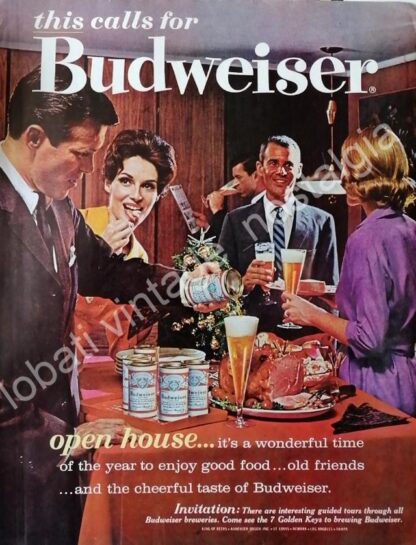 CARTEL ANTIGUO ORIGINAL DE CERVEZA BUDWEISER 1960 / RARO