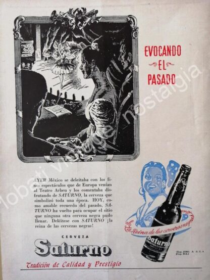 CARTEL ANTIGUO ORIGINAL DE CERVEZA SATURNO 1946 CERVECERIA CUAUHTEMOC /RARO