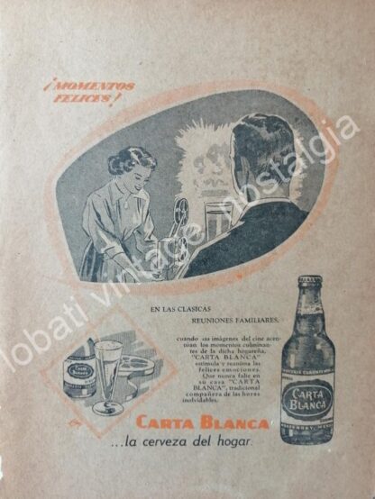 CARTEL ANTIGUO ORIGINAL DE CARTELITO CERVEZA CARTA BLANCA 60s LA CERVEZA DEL HOGAR