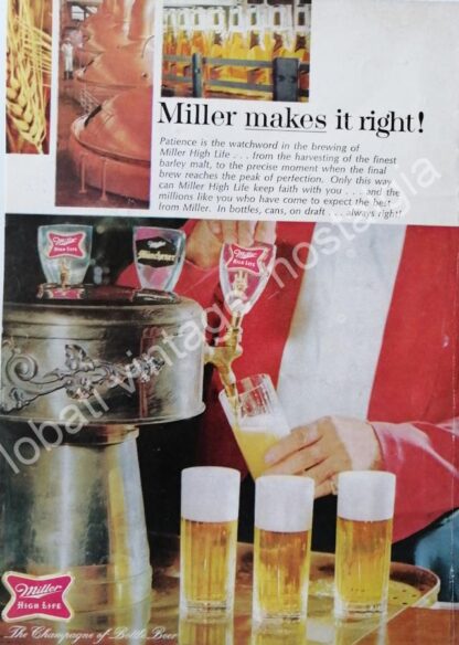 CARTEL ANTIGUO ORIGINAL DE SET DE 3 AFICHES, CERVEZA MILLER AÑOS 60s - Imagen 4