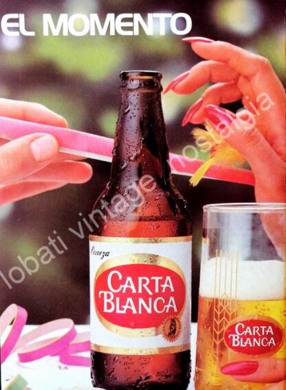 CARTEL ANTIGUO ORIGINAL DE SET DE 3 AFICHES CERVEZA CARTA BLANCA 1970s & 80s - Imagen 3