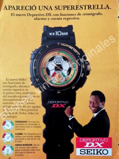 CARTEL ANTIGUO ORIGINAL DE 3 FICHES. FUTBOLISTA PELE Y RELOJES SEIKO 1990 / FEP - Imagen 4