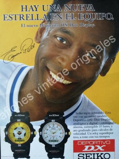 CARTEL ANTIGUO ORIGINAL DE 3 FICHES. FUTBOLISTA PELE Y RELOJES SEIKO 1990 / FEP - Imagen 3