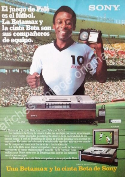 CARTEL ANTIGUO ORIGINAL DE 2 FICHES. FUTBOLISTA PELE Y SONY BETAMAX 1980s / FEP - Imagen 3